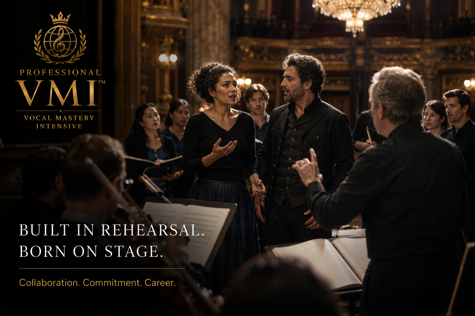 Professional cast and orchestra rehearsal