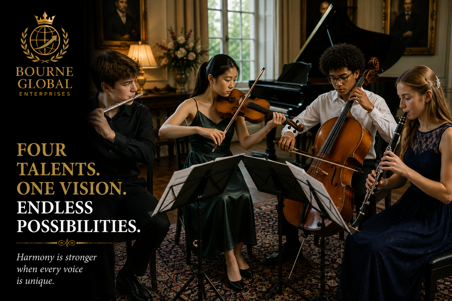 Young instrumental musicians making music together