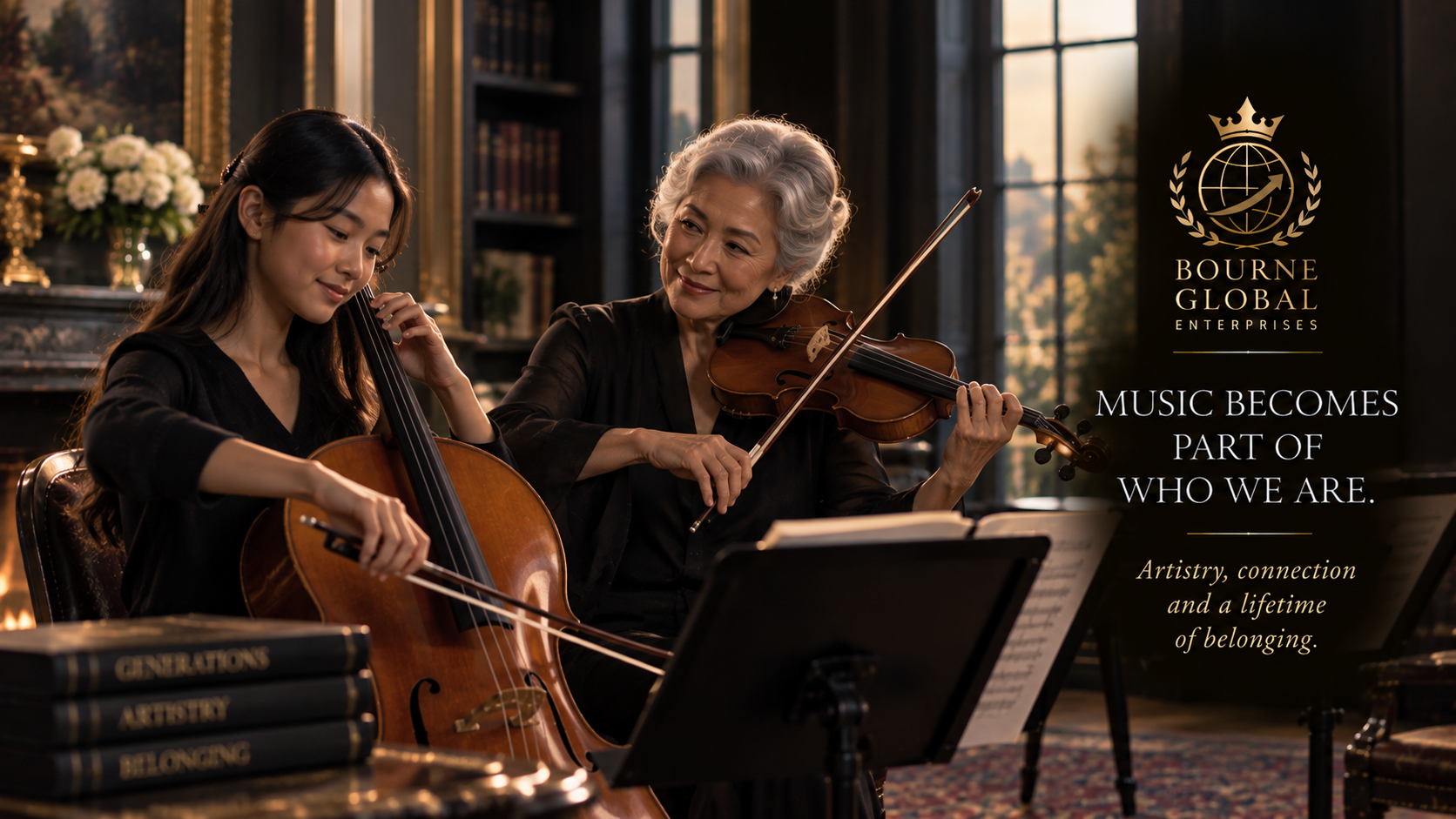 Grandmother and young musician sharing music across generations