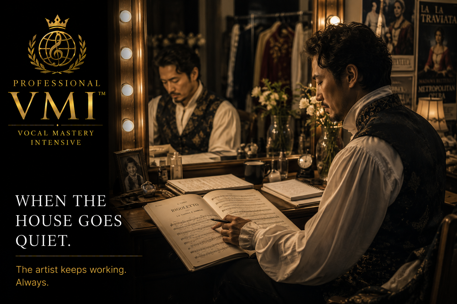 Professional opera singer privately studying a score